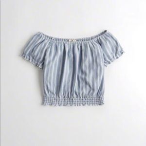 Blue off the shoulder crop top